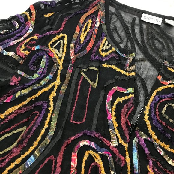 Chico's Patchwork Sheer Jacket - M - Picture 2 of 6